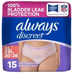 Always Discreet Adult Postpartum Incontinence Underwear for Women - Maximum Protection - XL - 15ct