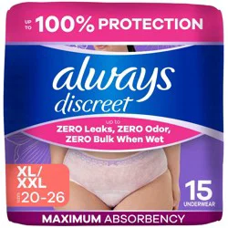 Always Discreet Adult Postpartum Incontinence Underwear for Women - Maximum Protection - XL - 15ct