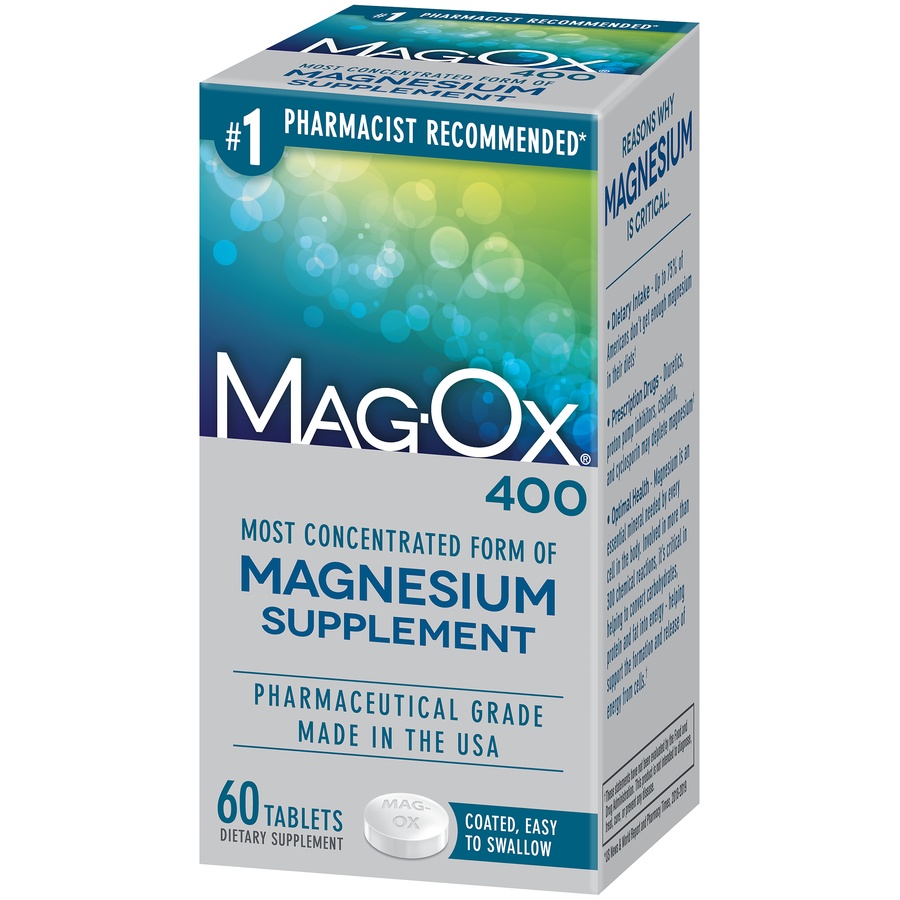 slide 3 of 7, Mag-Ox 400 Magnesium Mineral Dietary Supplement Tablets, 483 mg Magnesium Oxide, 60 Count, 60 ct