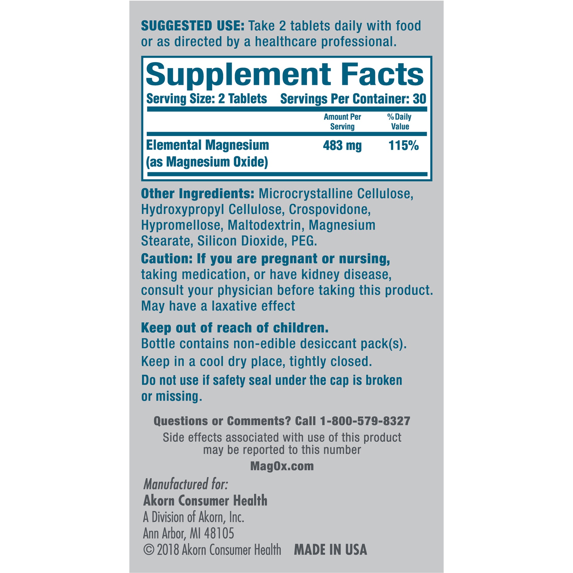 slide 6 of 7, Mag-Ox 400 Magnesium Mineral Dietary Supplement Tablets, 483 mg Magnesium Oxide, 60 Count, 60 ct