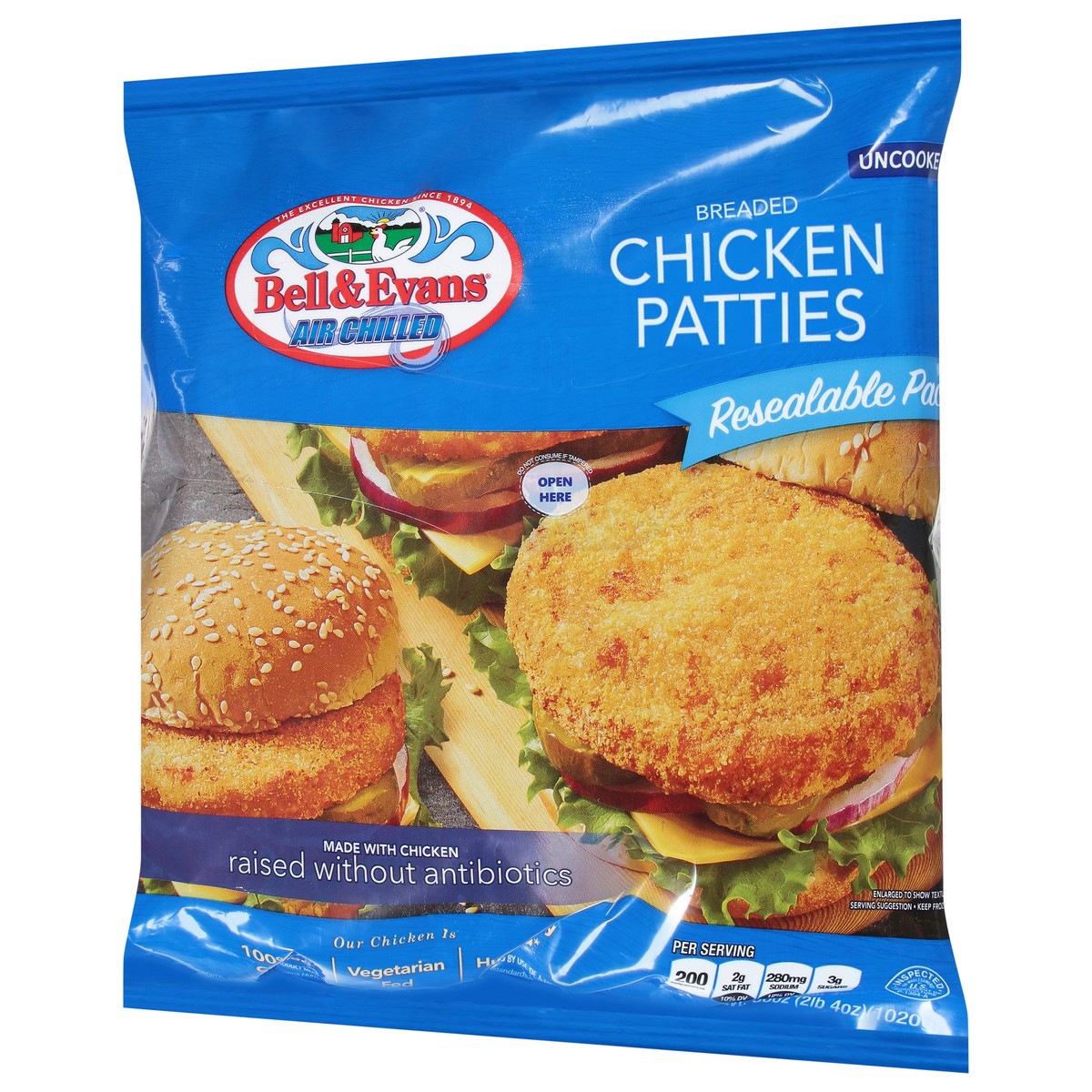 slide 8 of 12, Bell & Evans Air Chilled Breaded Chicken Patties, 36 oz