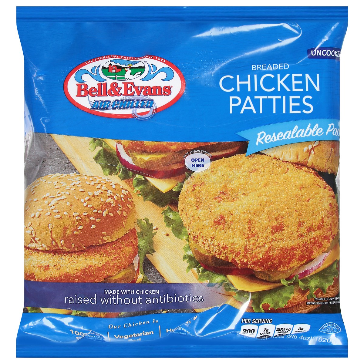 slide 1 of 12, Bell & Evans Air Chilled Breaded Chicken Patties, 36 oz
