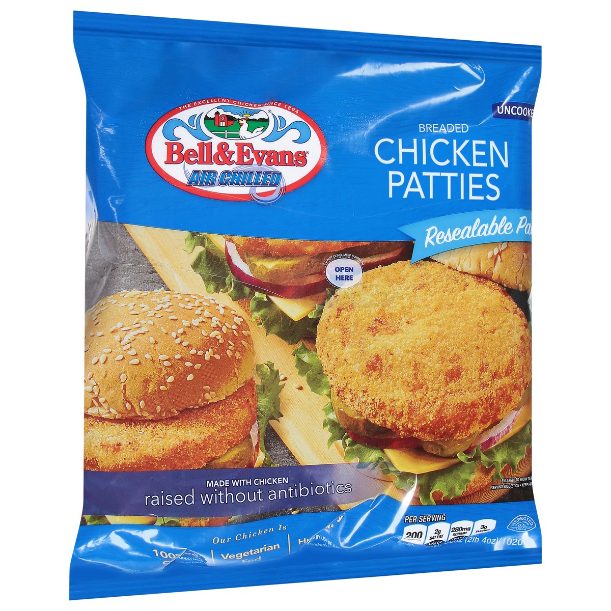 slide 9 of 12, Bell & Evans Air Chilled Breaded Chicken Patties, 36 oz
