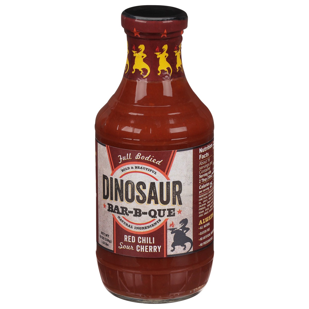 slide 3 of 9, Dinosaur Bar-B-Que Red Chili Sour Cherry Sauce 19 oz, 19 oz