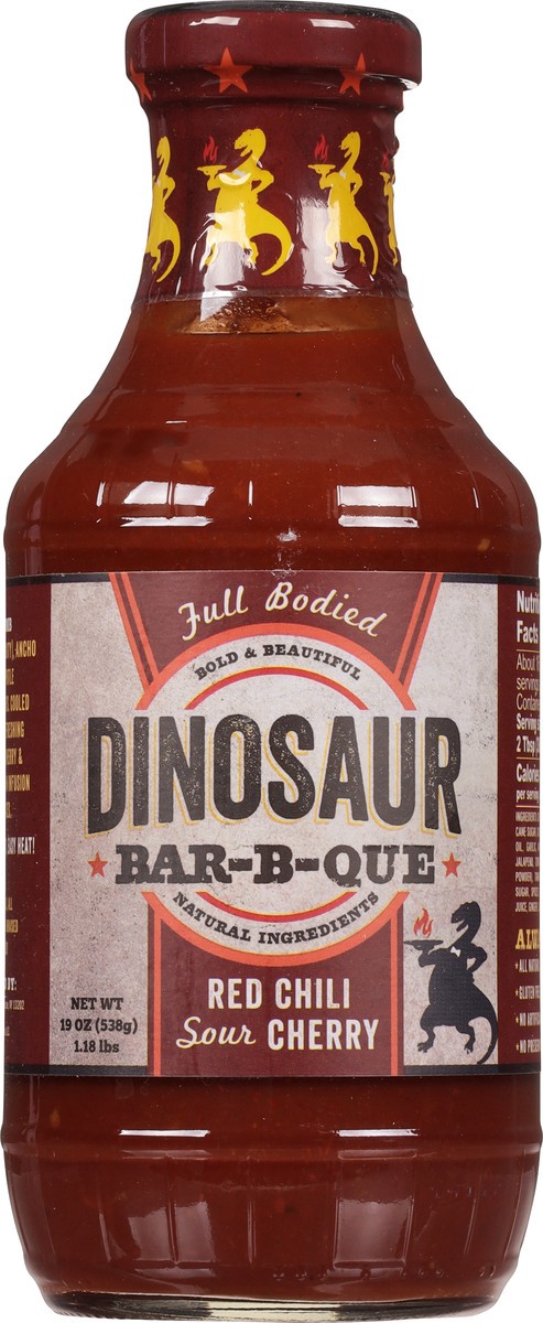 slide 6 of 9, Dinosaur Bar-B-Que Red Chili Sour Cherry Sauce 19 oz, 19 oz