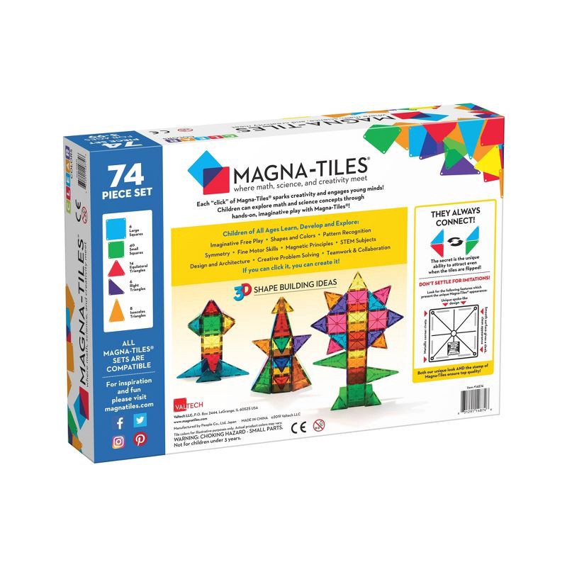 slide 7 of 7, MAGNA-TILES Clear Colors 74pc Set, 74 ct