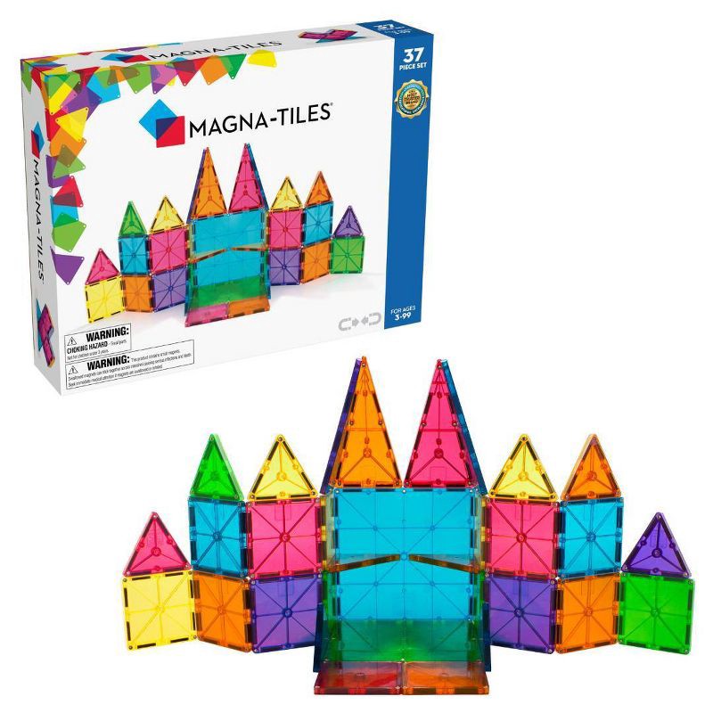 slide 1 of 6, MAGNA-TILES Clear Colors 37pc Set: Magnetic Building Toys for Math, Shapes, Creative Thinking & Engineering Skills, 37 ct