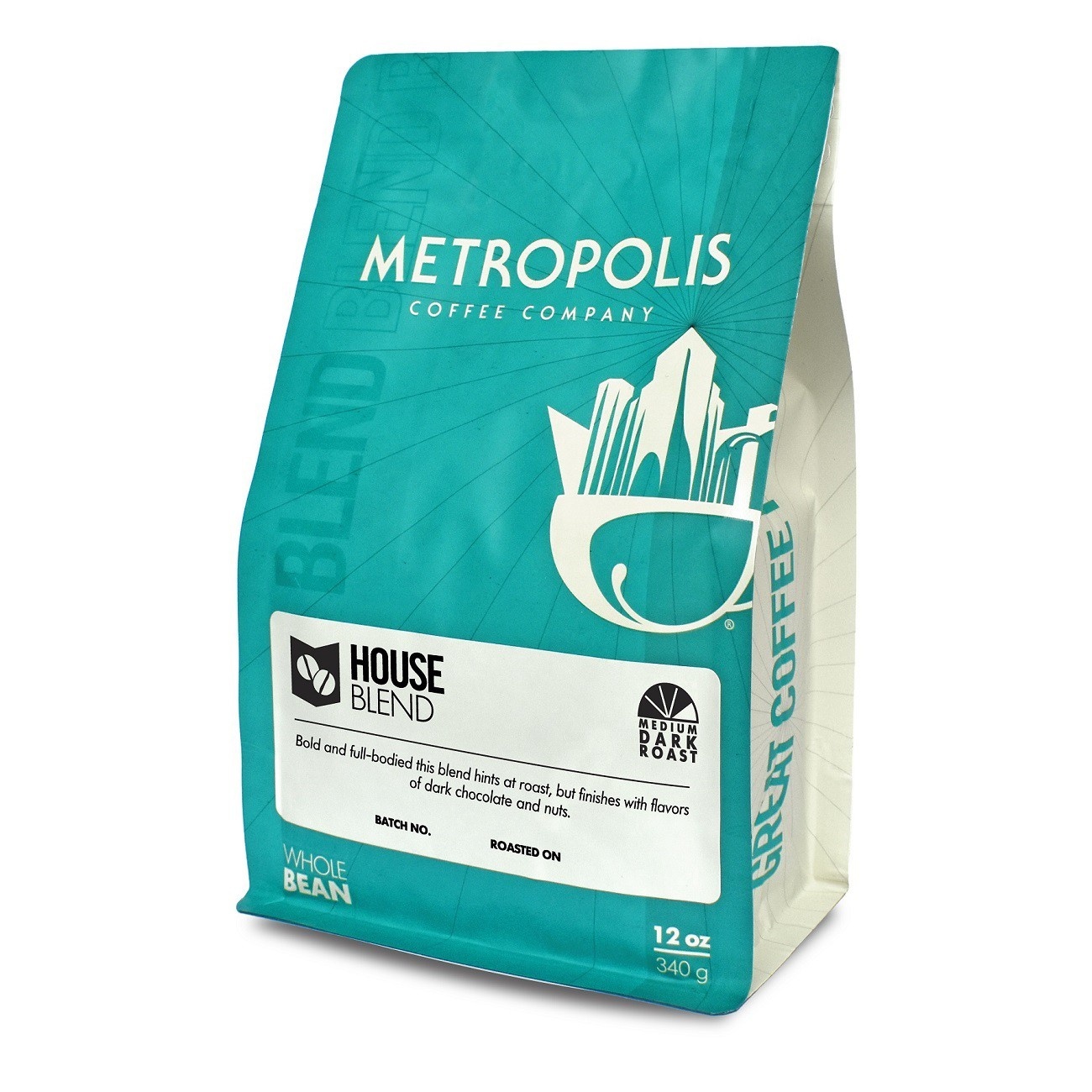 slide 1 of 4, Metropolis Coffee House Blend Medium Dark Roast Whole Bean Coffee, 12 oz