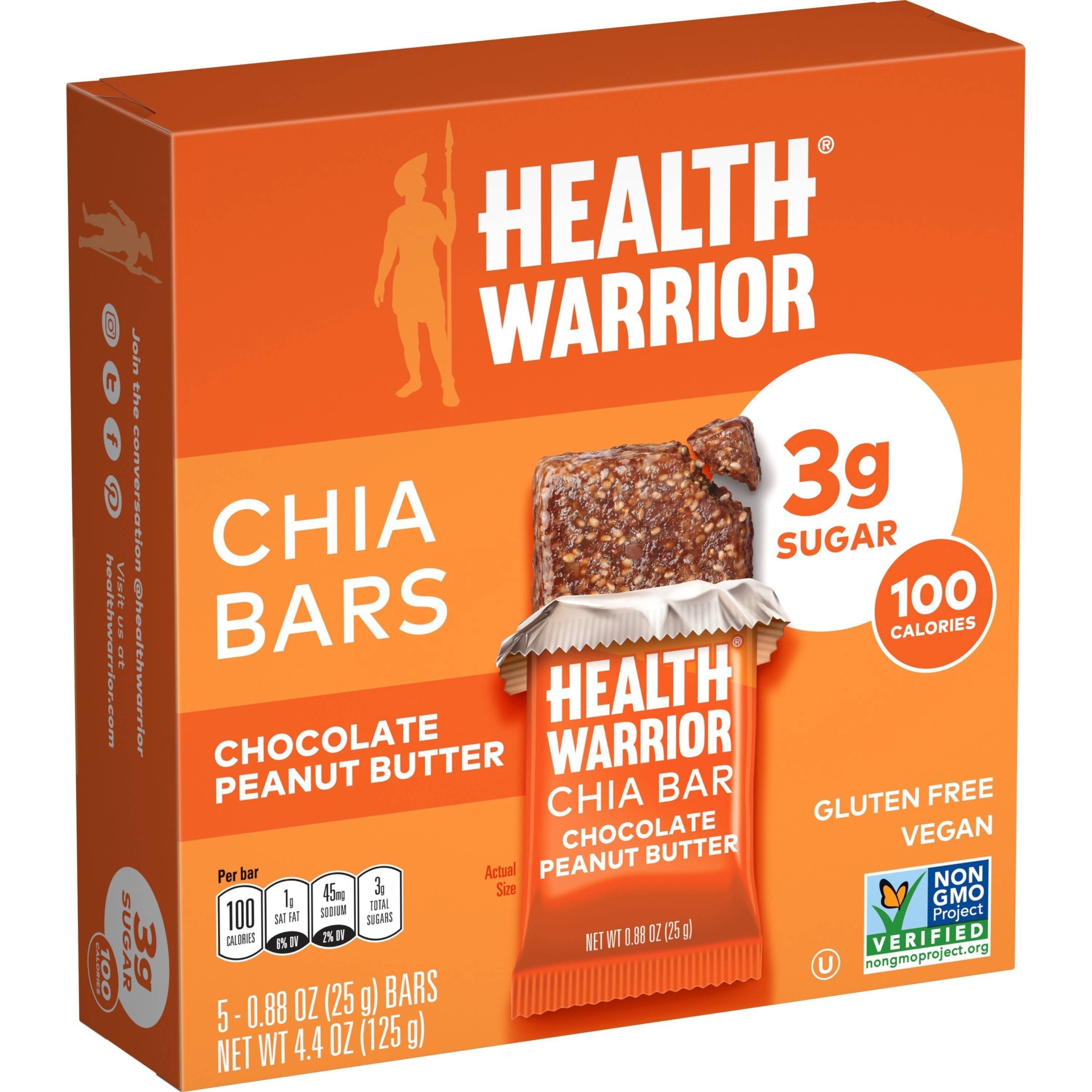 slide 1 of 1, Health Warrior Chia Bars Chocolate Peanut Butter, 4.4 oz