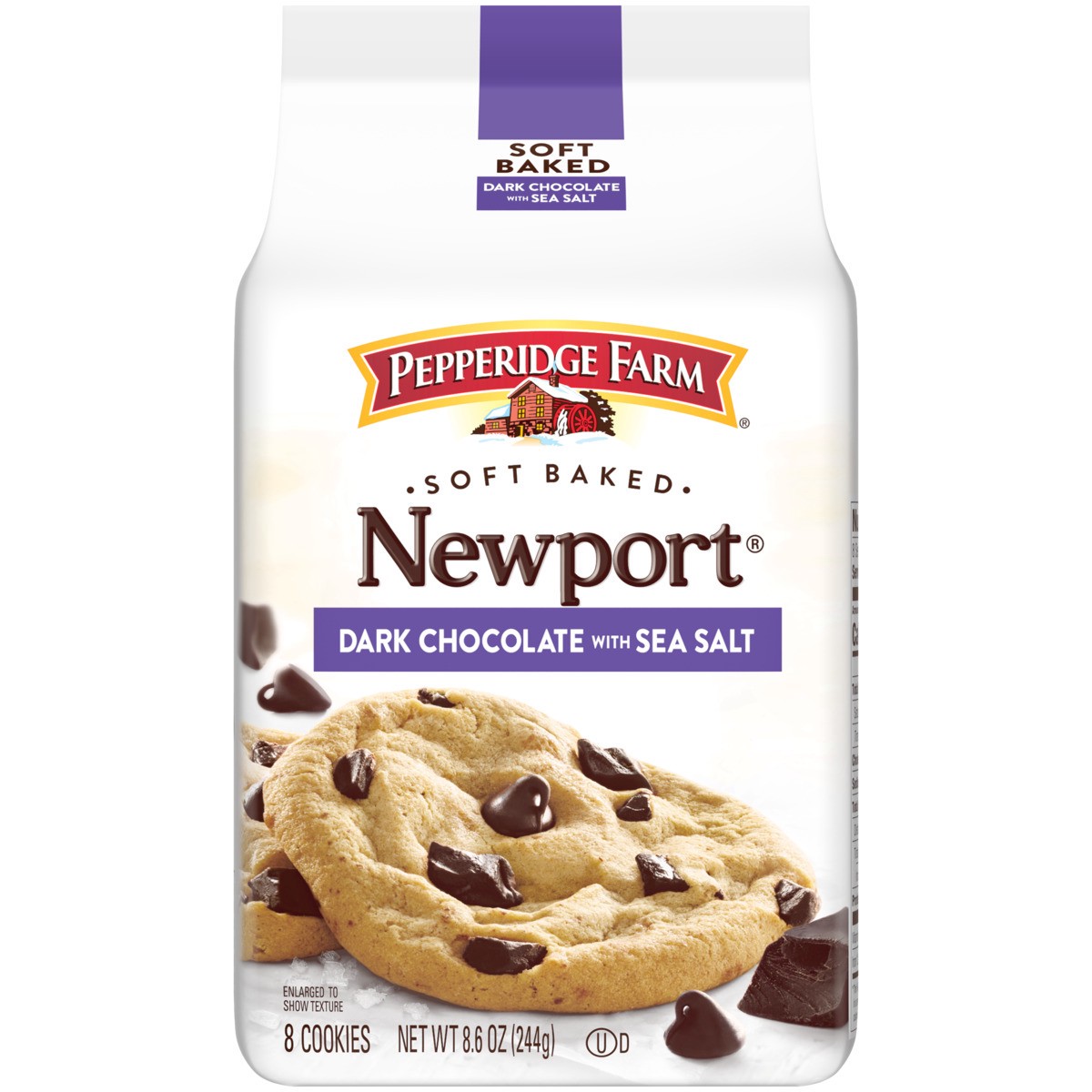 slide 1 of 12, Pepperidge Farm Soft Baked Newport Dark Chocolate Cookies with Sea Salt, 8.6 Oz Bag (8 Cookies), 8.6 oz