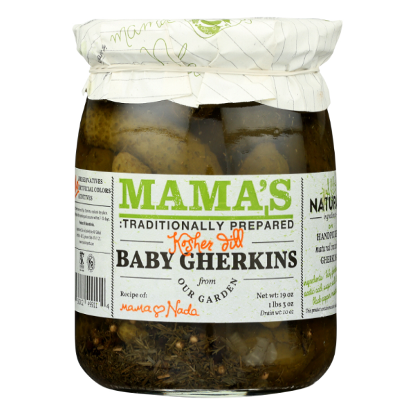 slide 1 of 1, Mama's Baby Dill Gherkins, 19 oz