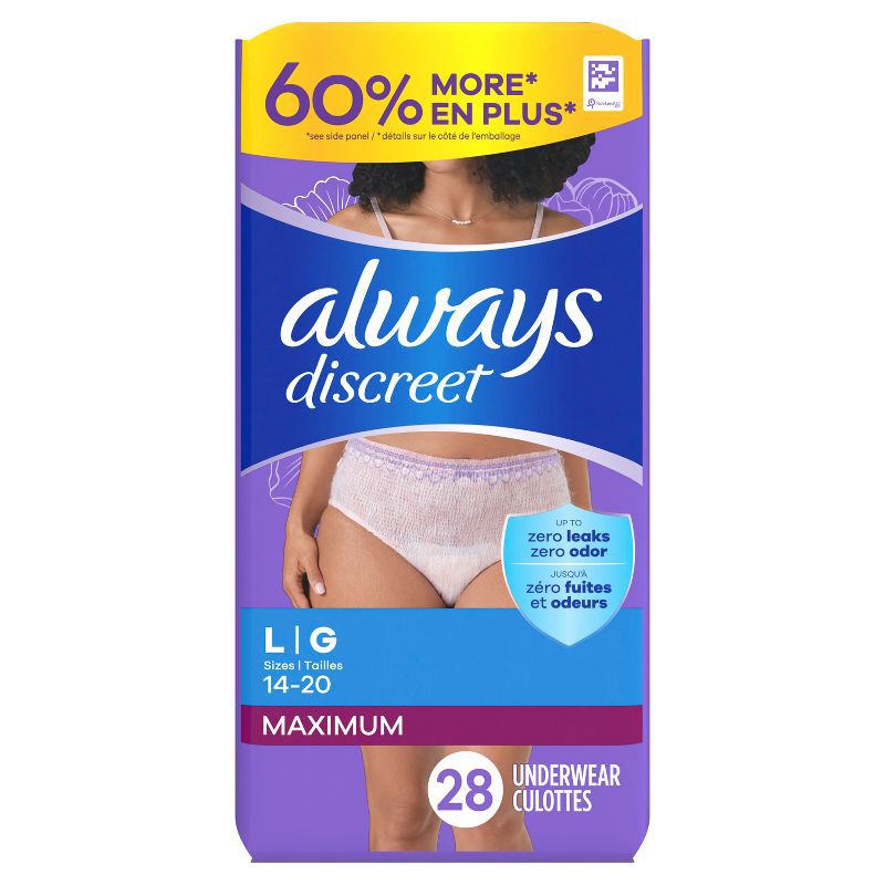 slide 2 of 10, Always Discreet Adult Postpartum Incontinence Underwear for Women - Maximum Protection - Large - 28ct, 28 ct