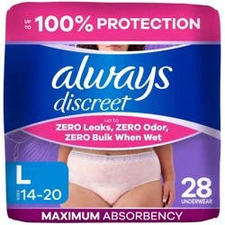 Always Discreet Adult Postpartum Incontinence Underwear for Women - Maximum Protection - Large - 28ct