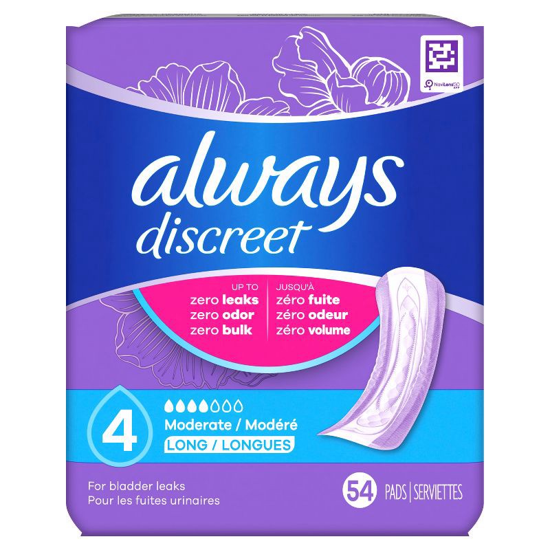 slide 10 of 10, Always Discreet Moderate Long Absorbency 4 Drop Base Pads - 54ct, 54 ct