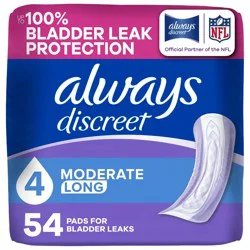 Always Discreet Moderate Long Absorbency 4 Drop Base Pads - 54ct