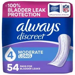Always Discreet Moderate Long Absorbency 4 Drop Base Pads - 54ct