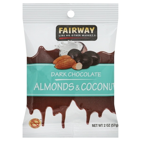 slide 1 of 1, Fairway Grab & Go Dark Chocolate Coconut Almonds, 2 oz