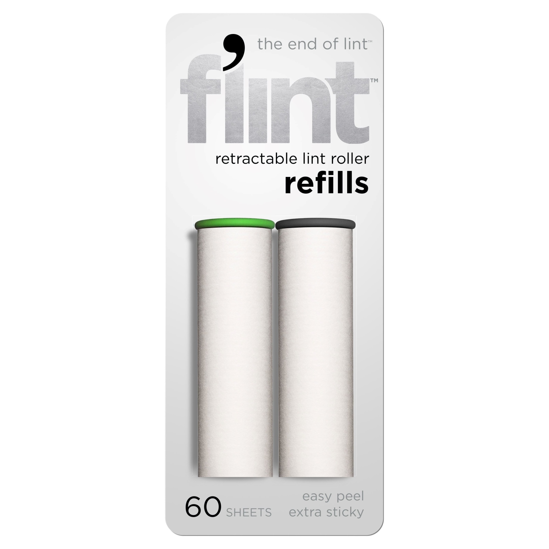 slide 1 of 8, Flint Retractable Lint Roller Refills, 2 ct, 60 sheets