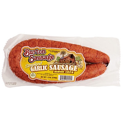 slide 1 of 1, Burton Smoked Pork & Beef Garlic Sausage, 12 oz