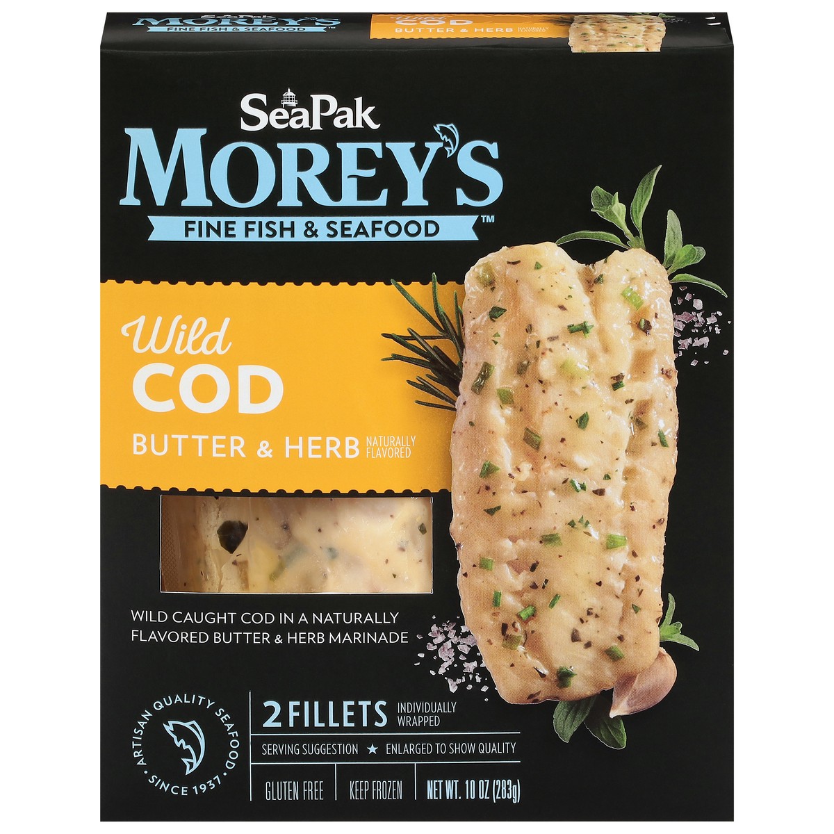 slide 1 of 9, SeaPak Morey's Butter & Herb Wild Cod 2 ea, 2 ct