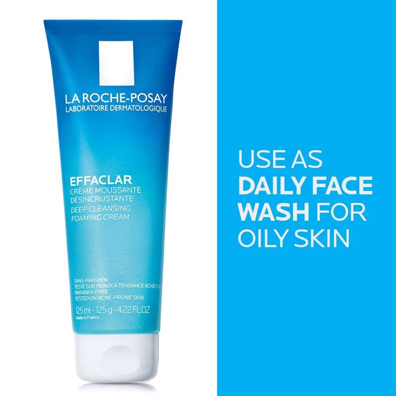 slide 3 of 6, La Roche Posay Effaclar Deep Cleansing Foaming Cream Face Cleanser - Unscented - 4.2oz, 4.2 oz