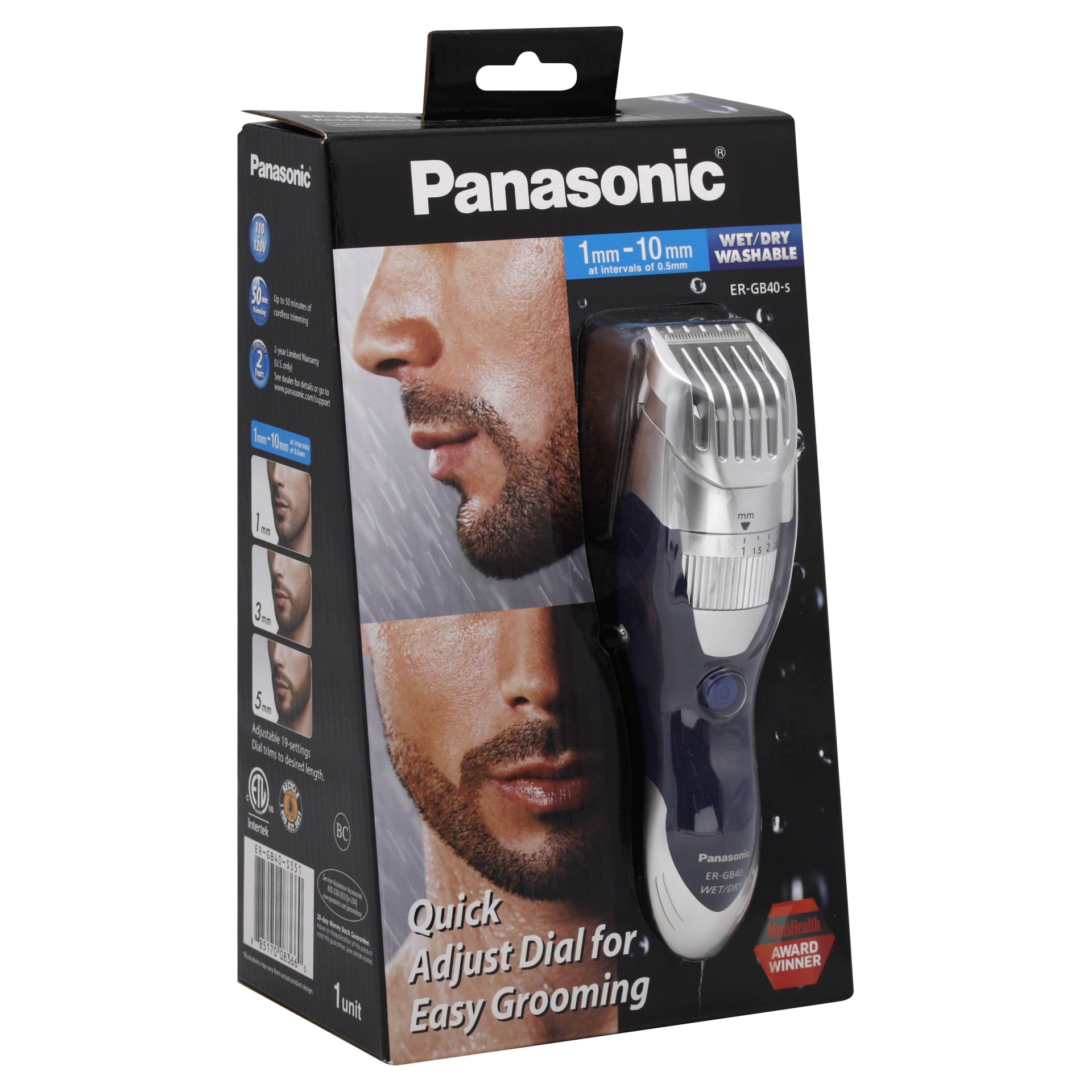 slide 1 of 11, Panasonic Hair-Beard & Body Wet & Dry Men's Rechargeable Electric Trimmer - ER-GB40-S, 1 ct