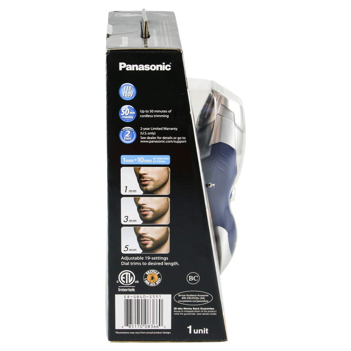 slide 11 of 11, Panasonic Hair-Beard & Body Wet & Dry Men's Rechargeable Electric Trimmer - ER-GB40-S, 1 ct
