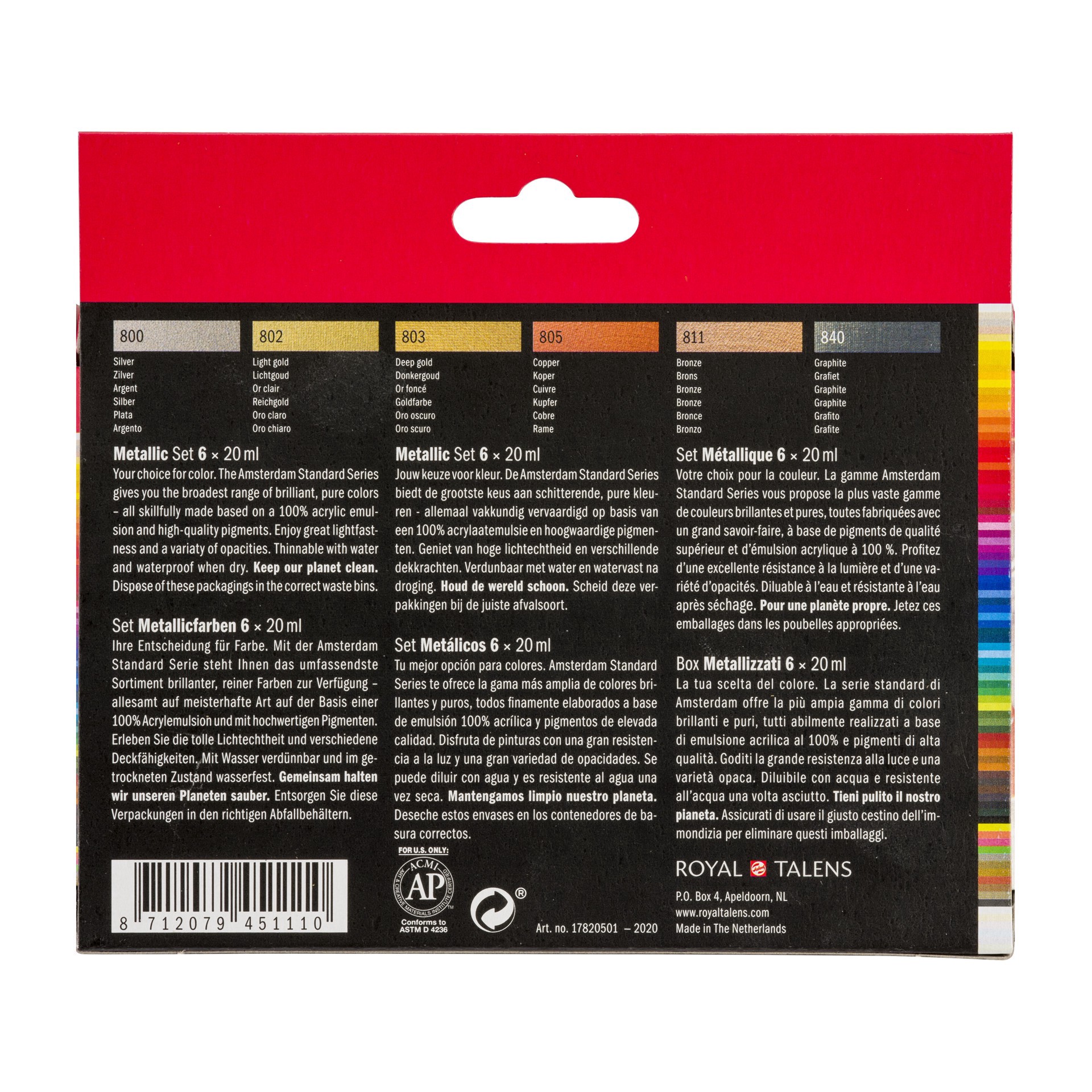 slide 4 of 6, New Amsterdam 20ml Standard Series 6 Color Metallic Acrylic Paint Set, 20 ml