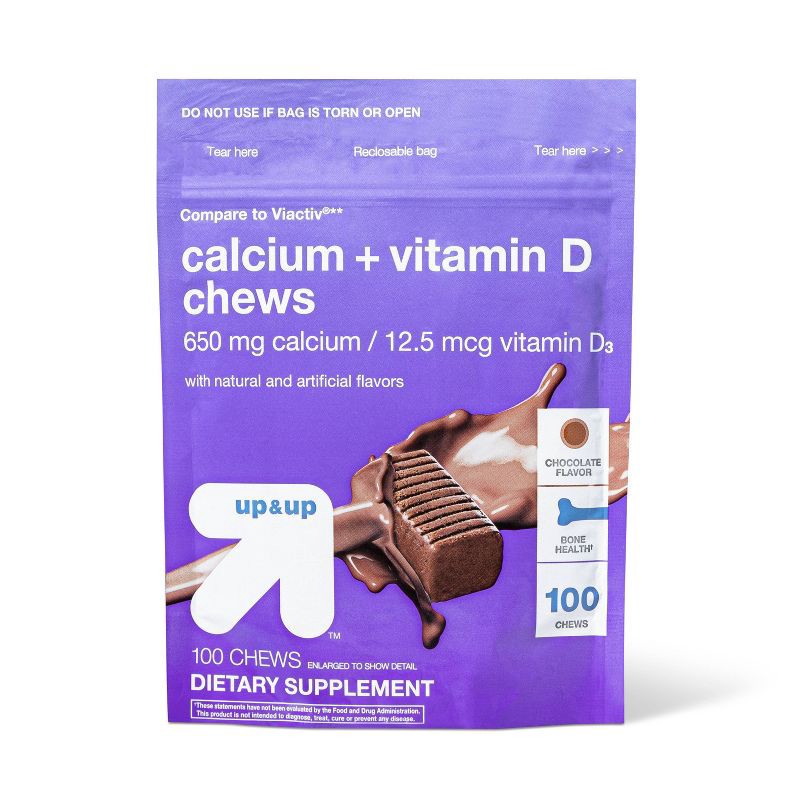 slide 1 of 3, Calcium Supplement Soft Chews - Chocolate - 100ct - up&up™, 100 ct