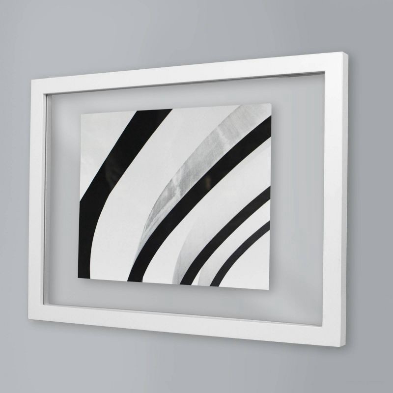 slide 3 of 6, 11" x 15" Floated to 8" x 10" Thin Gallery Float Frame White - Threshold™: Modern MDF Wall Picture Holder, 1 ct