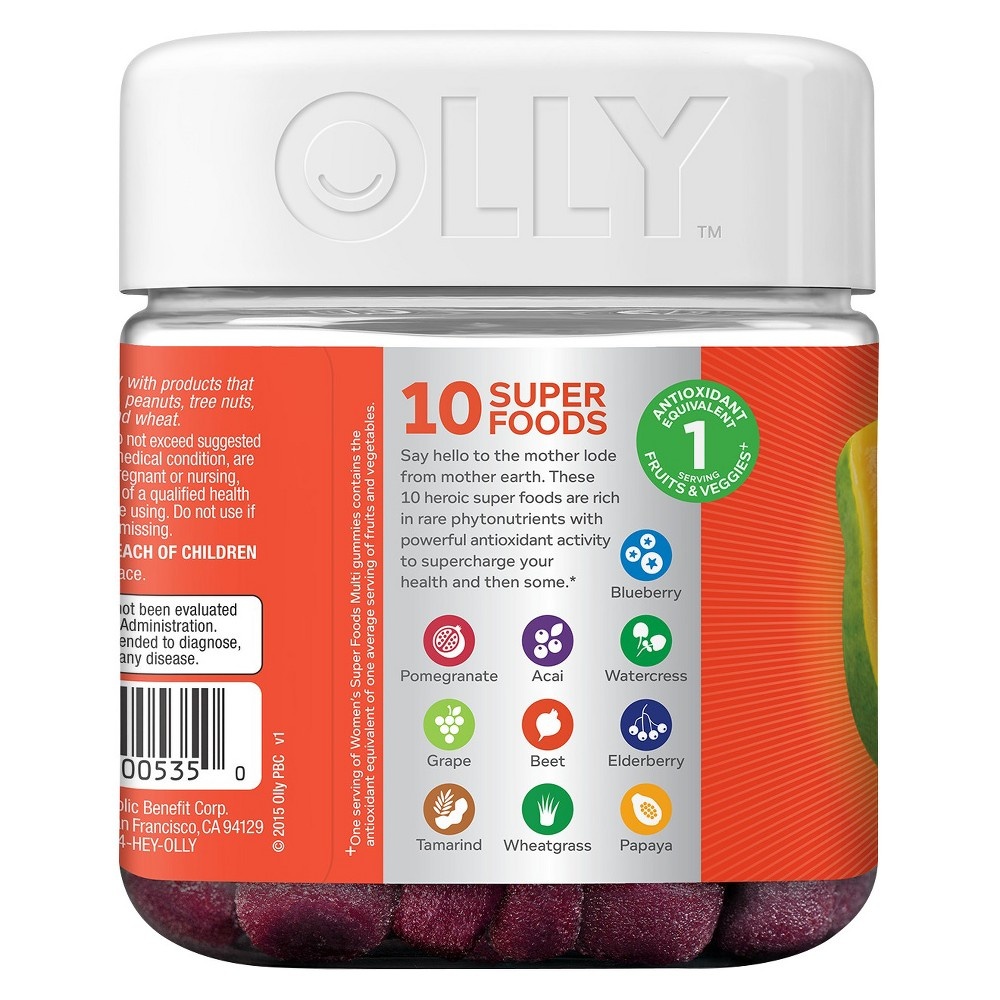 slide 2 of 4, Olly Women's Super Foods Multivitamins Dietary Supplement Gummies - Lively Elderberry, 60 ct