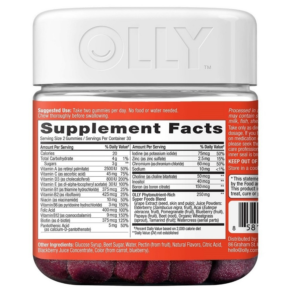 slide 3 of 4, Olly Women's Super Foods Multivitamins Dietary Supplement Gummies - Lively Elderberry, 60 ct