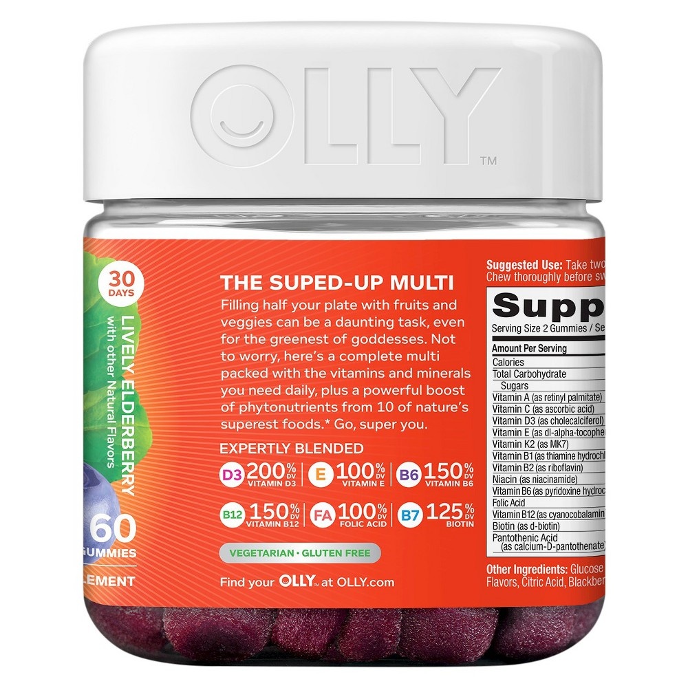 slide 4 of 4, Olly Women's Super Foods Multivitamins Dietary Supplement Gummies - Lively Elderberry, 60 ct