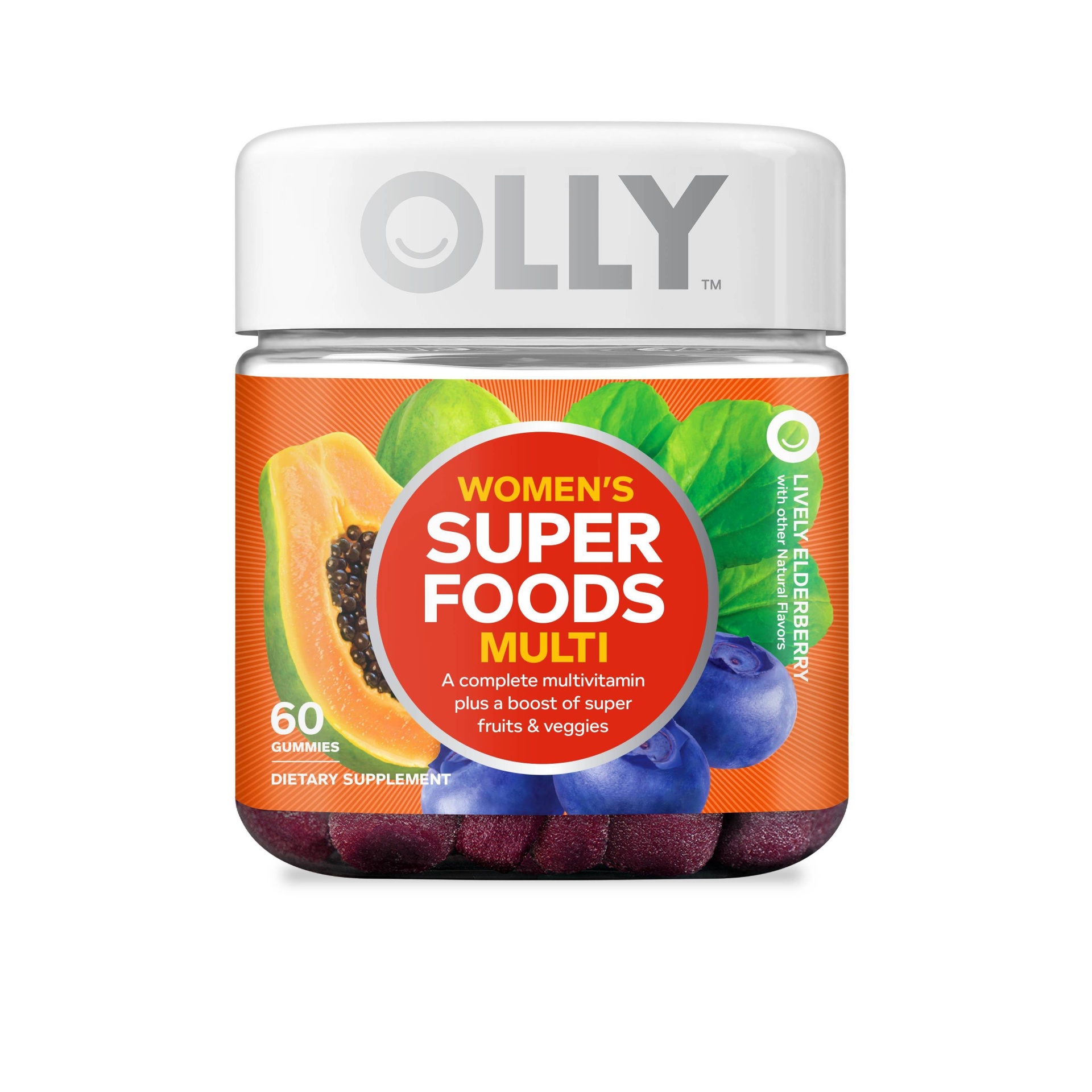 slide 1 of 4, Olly Women's Super Foods Multivitamins Dietary Supplement Gummies - Lively Elderberry, 60 ct