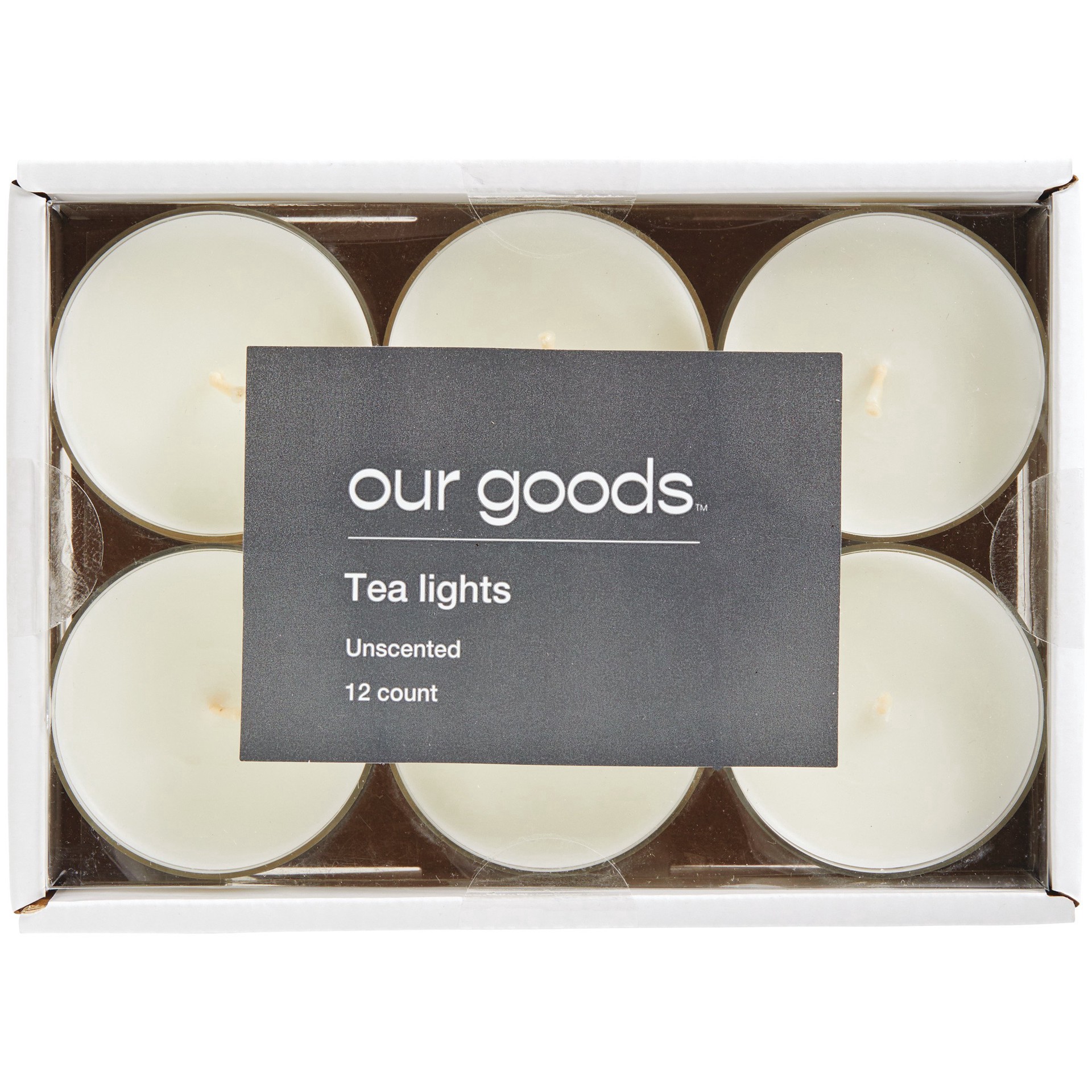 slide 1 of 1, our goods Jumbo Unscented Tea Lights, 12 ct