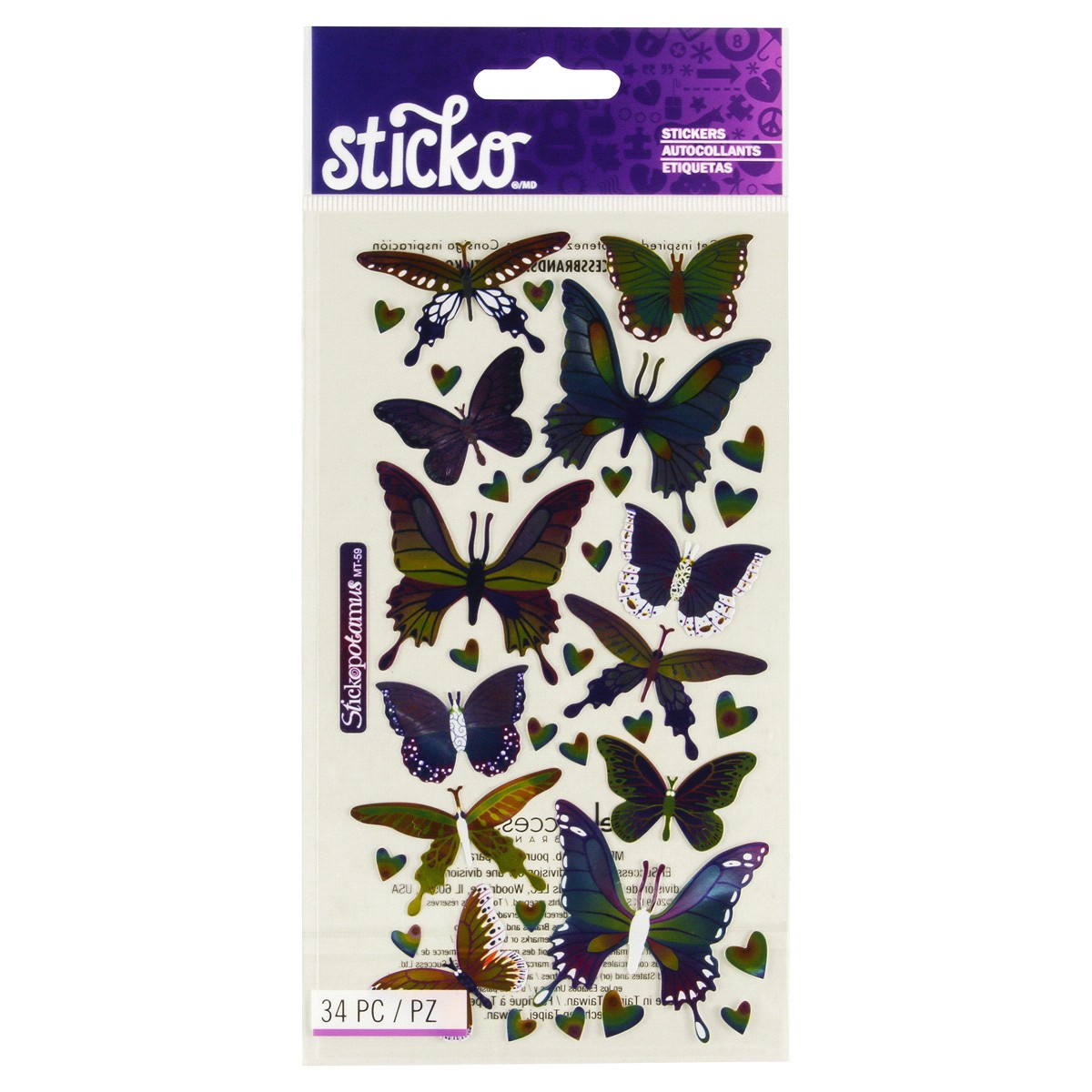 slide 1 of 5, EK Success Sticko Stickers Foil Butterflies, 34 ct