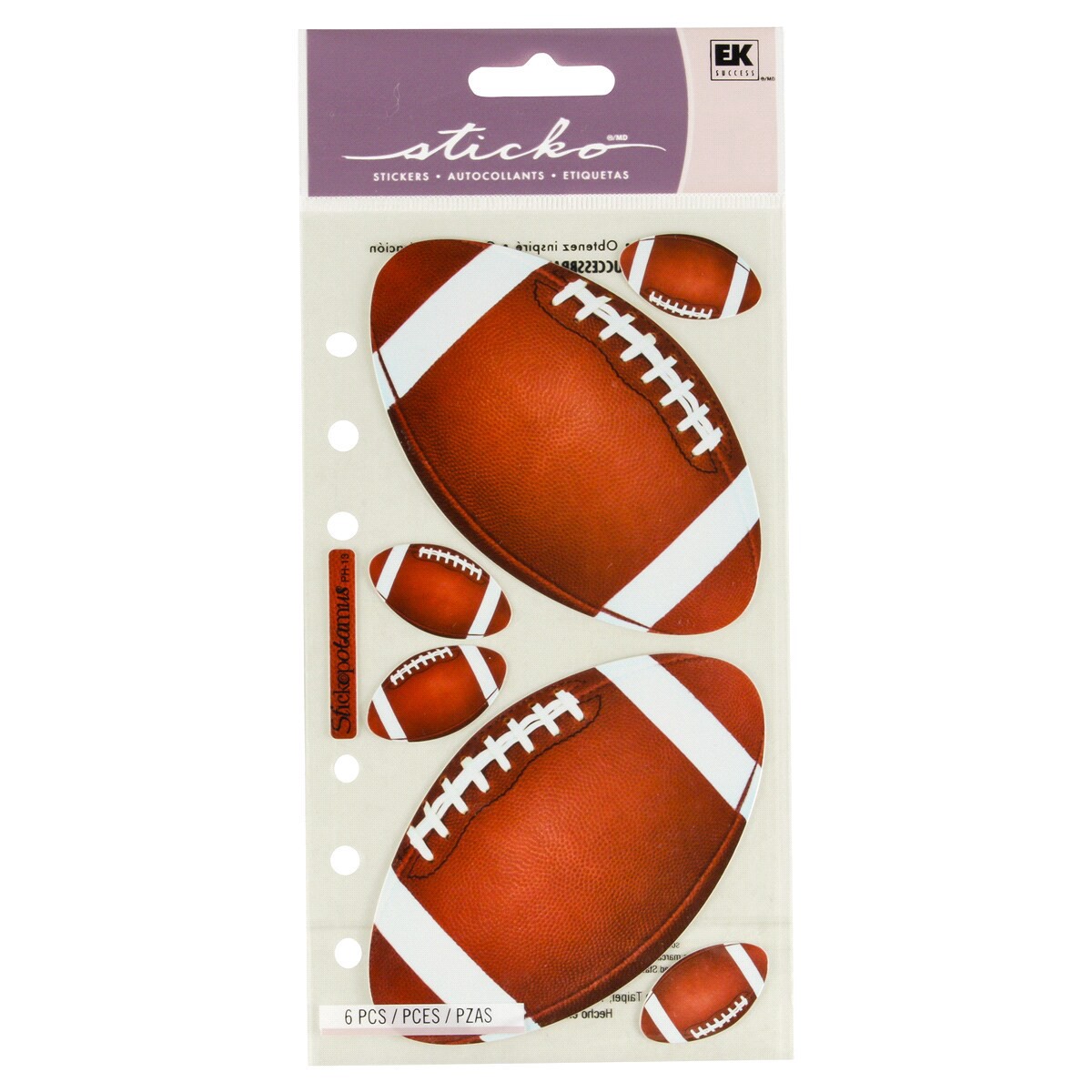 slide 1 of 2, EK Success Stickers Football, 6 ct