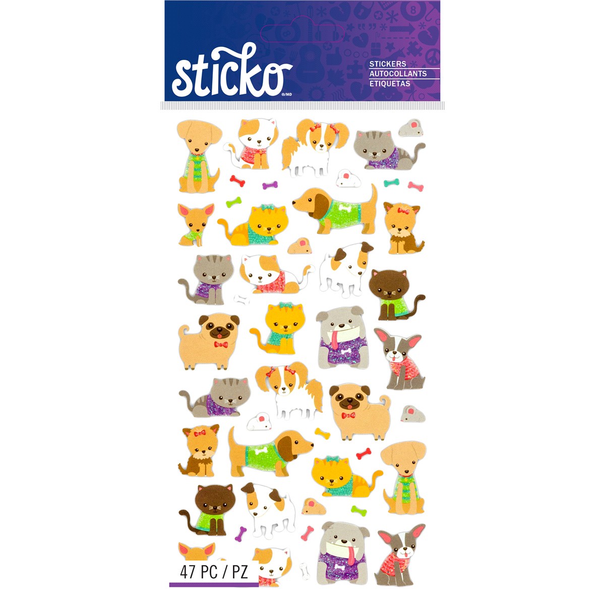slide 1 of 1, EK Success Sticko Stickers Tiny Cats & Dogs, 47 ct