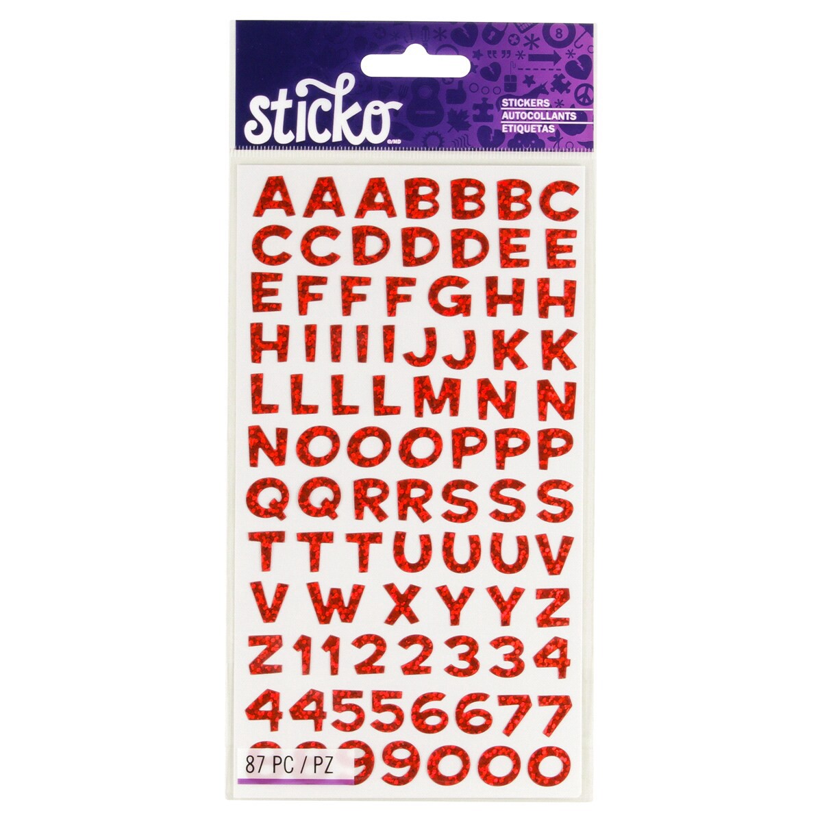 slide 1 of 2, Sticko Stickers Letters And Numbers, Fun House Red Metallic, 87 ct