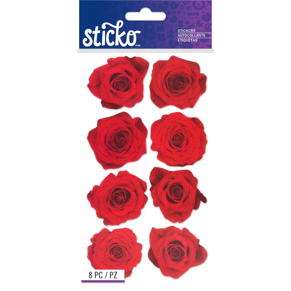 slide 1 of 1, Sticko Stickers Red Roses, 8 ct