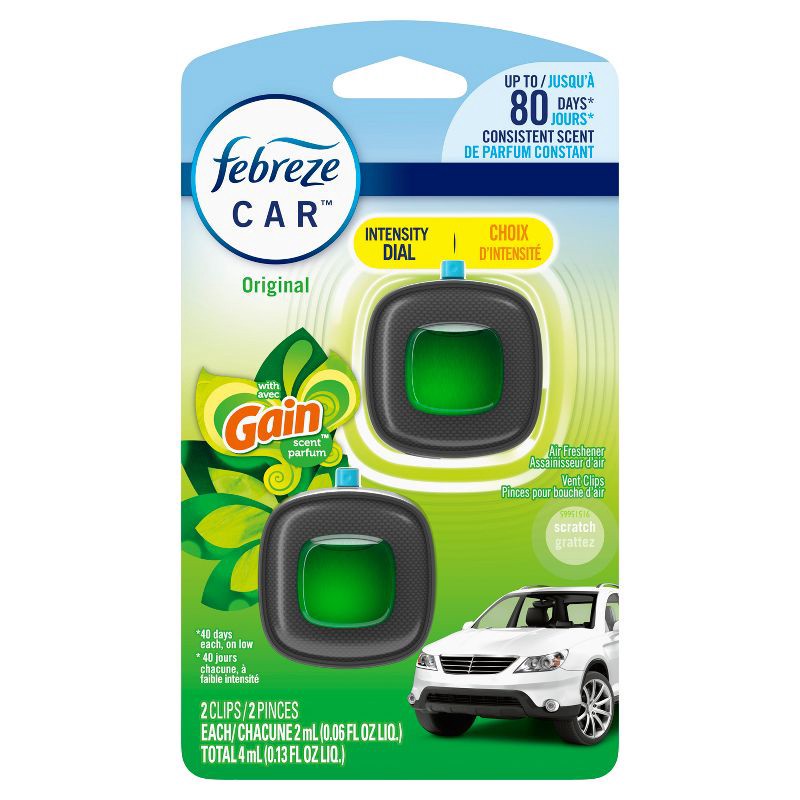slide 2 of 10, Febreze Car Air Freshener Vent Clip - Gain Original - 0.13 fl oz/2pk, 2 ct; 0.13 fl oz