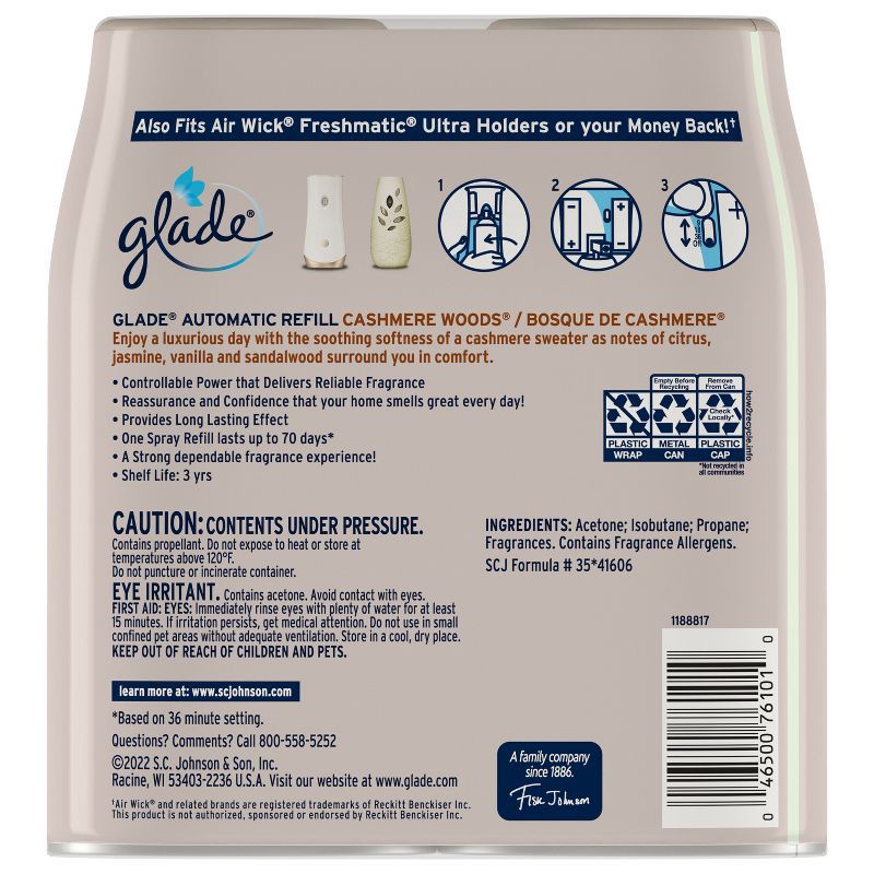 slide 3 of 14, Glade Automatic Air Freshener Room Spray Scent Refills - Cashmere Woods - 6.2oz/2ct, 2 ct; 6.2 oz