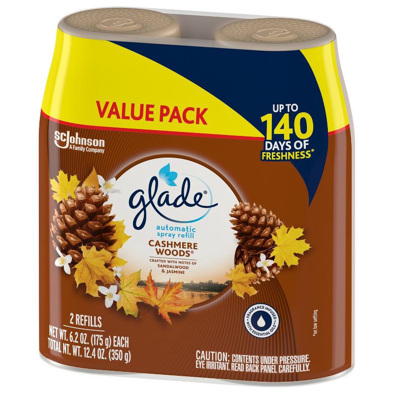slide 13 of 14, Glade Automatic Air Freshener Room Spray Scent Refills - Cashmere Woods - 6.2oz/2ct, 2 ct; 6.2 oz