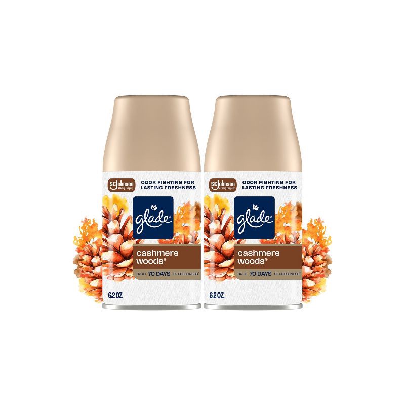 slide 1 of 14, Glade Automatic Air Freshener Room Spray Scent Refills - Cashmere Woods - 6.2oz/2ct: Paraben-Free, Aerosol, Battery-Powered, Fall, 2 ct; 6.2 oz