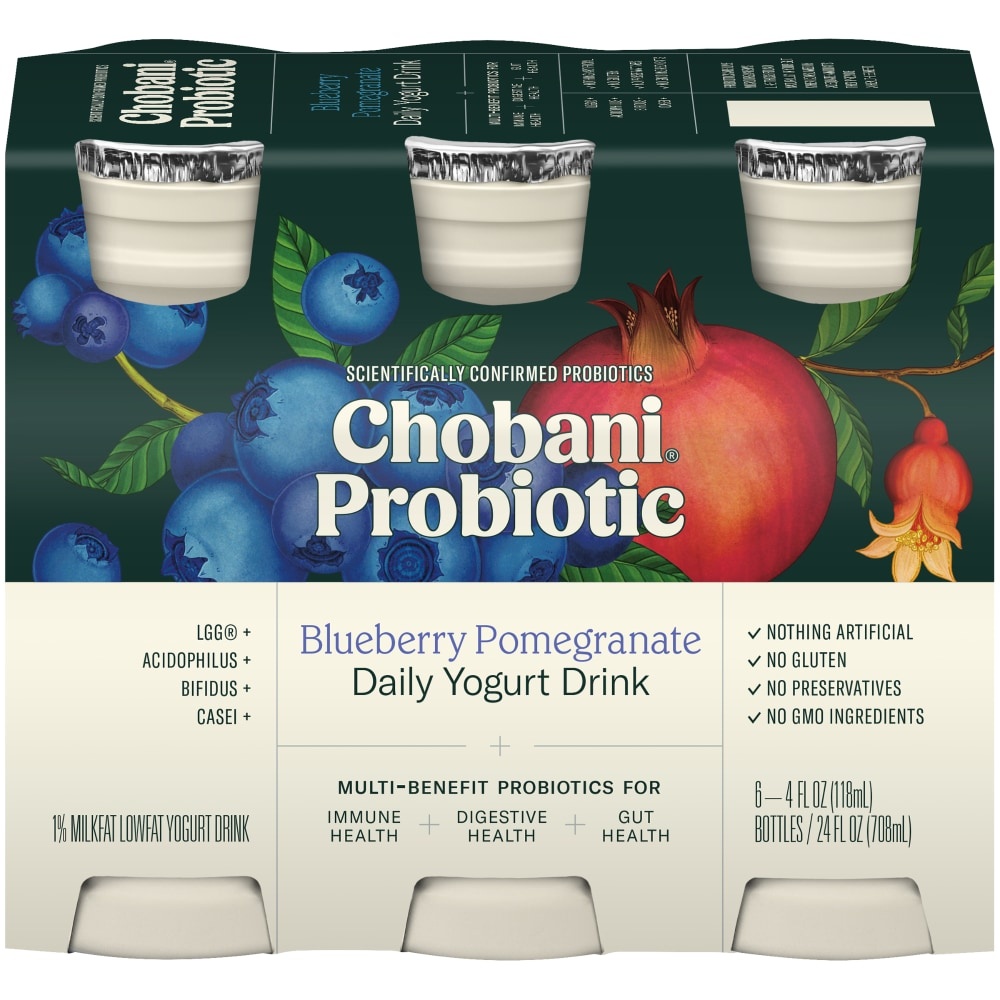 slide 1 of 10, Chobani Probiotic Blueberry Pomegranate Yogurt Drink, 6 ct