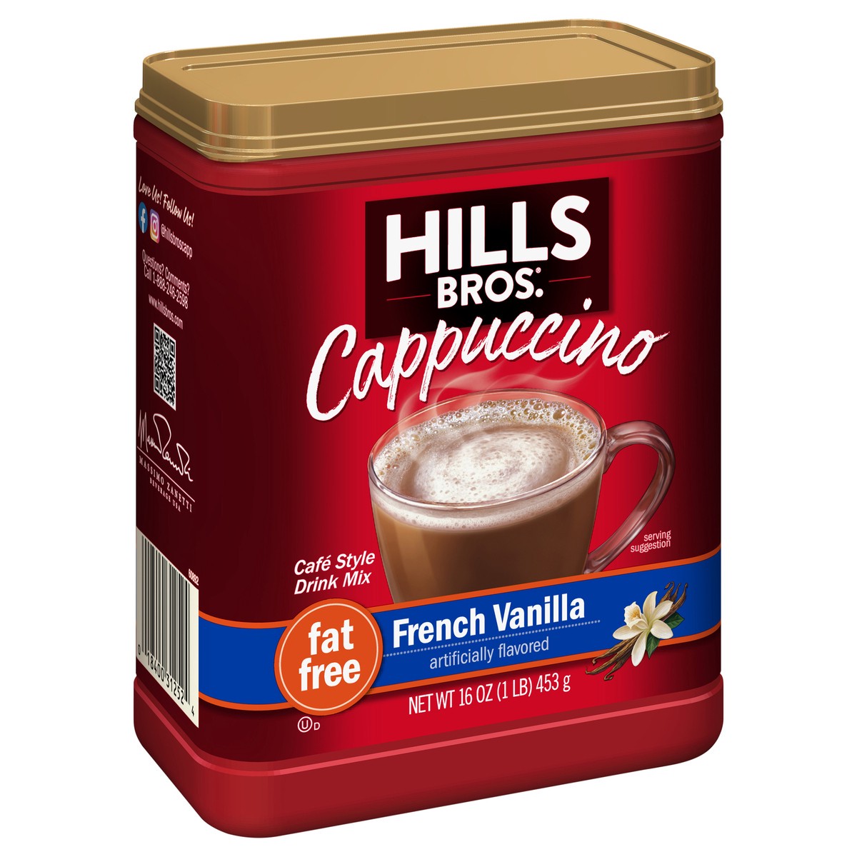 slide 2 of 9, Hills Bros. Cappuccino Fat Free French Vanilla Drink Mix 16 oz, 16 oz