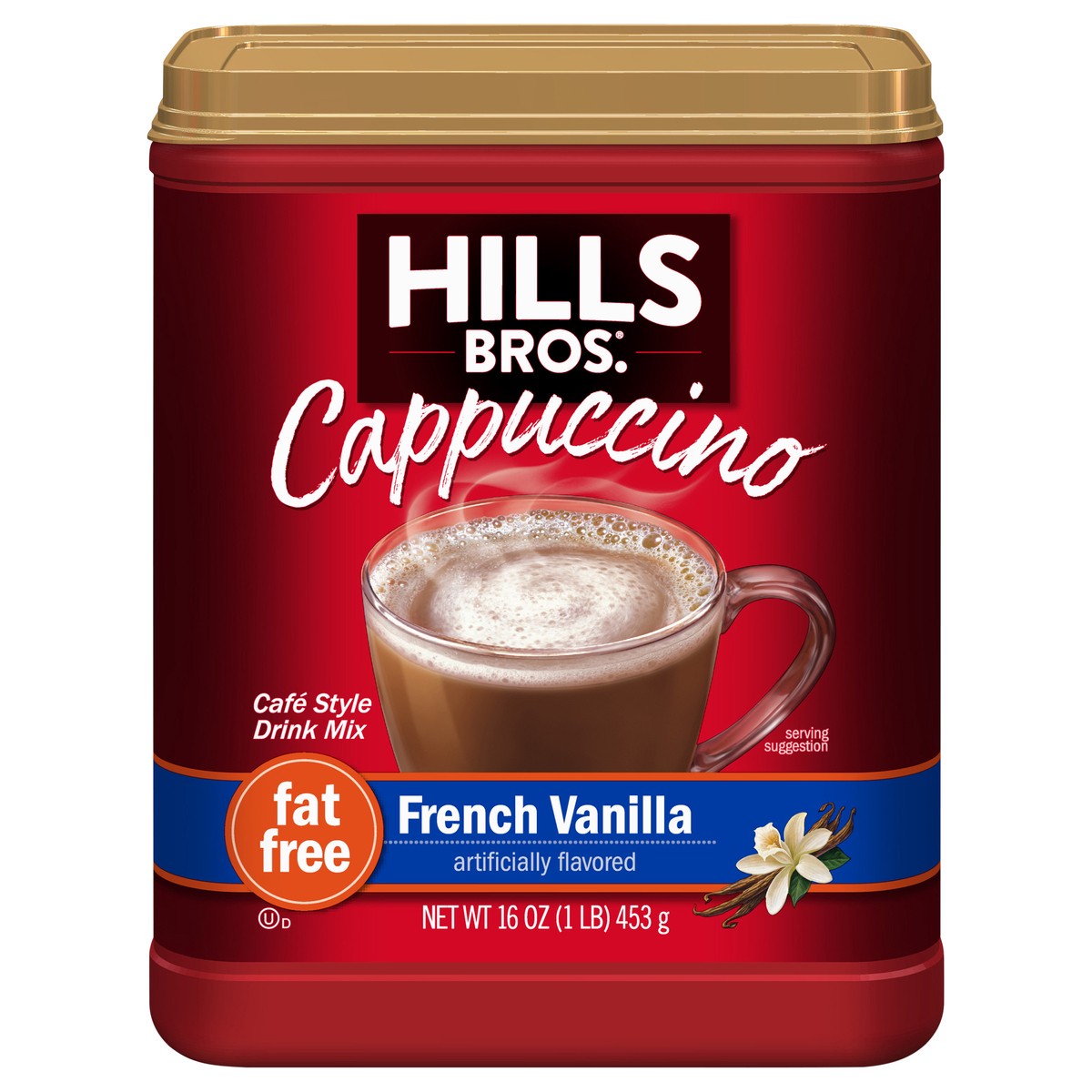 slide 1 of 9, Hills Bros. Cappuccino Fat Free French Vanilla Drink Mix 16 oz, 16 oz