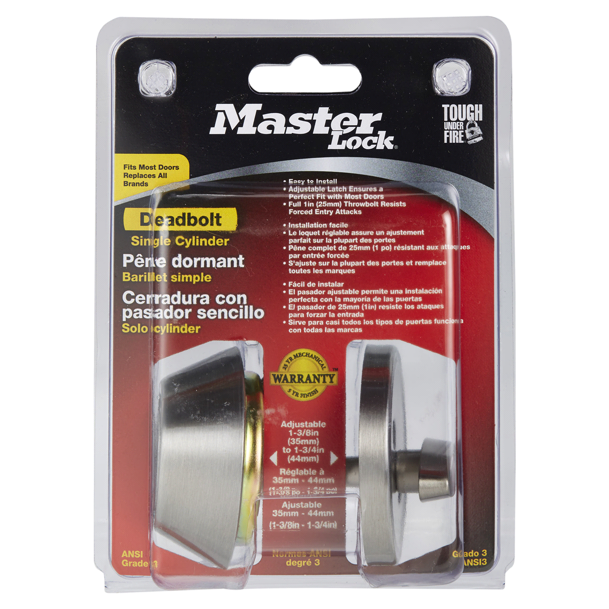 slide 1 of 29, Master Lock Satin Nickel Single Cylinder Deadbolt PSO0615, 1 ct