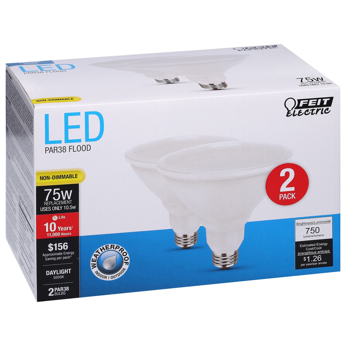 slide 13 of 13, Feit Electric 75 Watts LED Daylight Flood Bulbs 2 ea, 2 ct