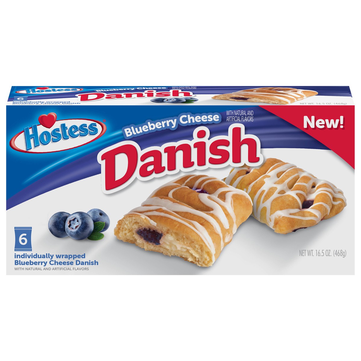 slide 1 of 4, HOSTESS Blueberry Cheese Danish 6 Count 16.5oz, 6 ct